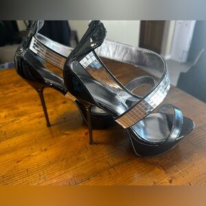 Ellie Black and Silver Strappy Heels